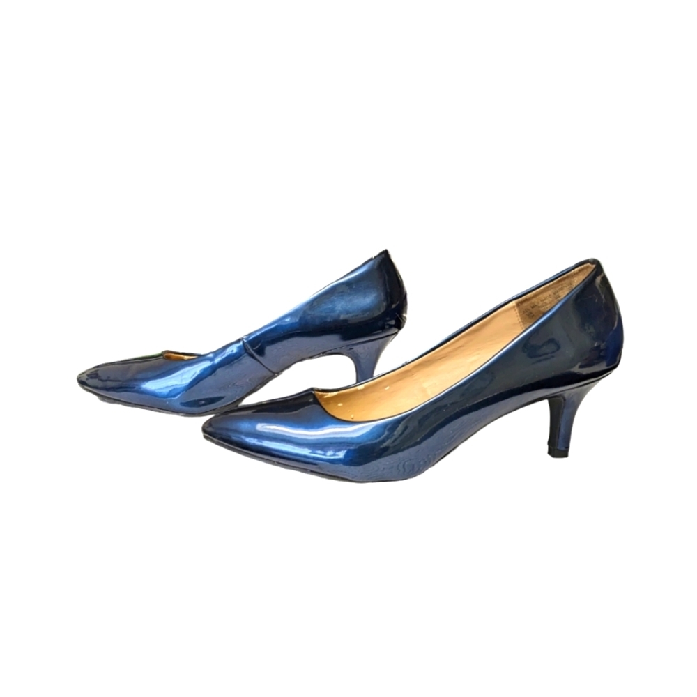 Metaphor Shiny Royal Blue pointy toe 3" kitten heels. EUC. SZ 7